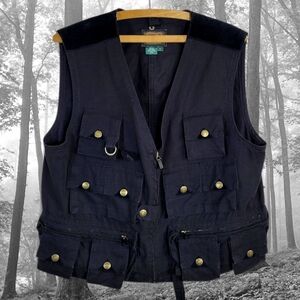 Unisex LRL RALPH LAUREN Black Canvas & Suede Utility Fishing Fisherman's Vest L